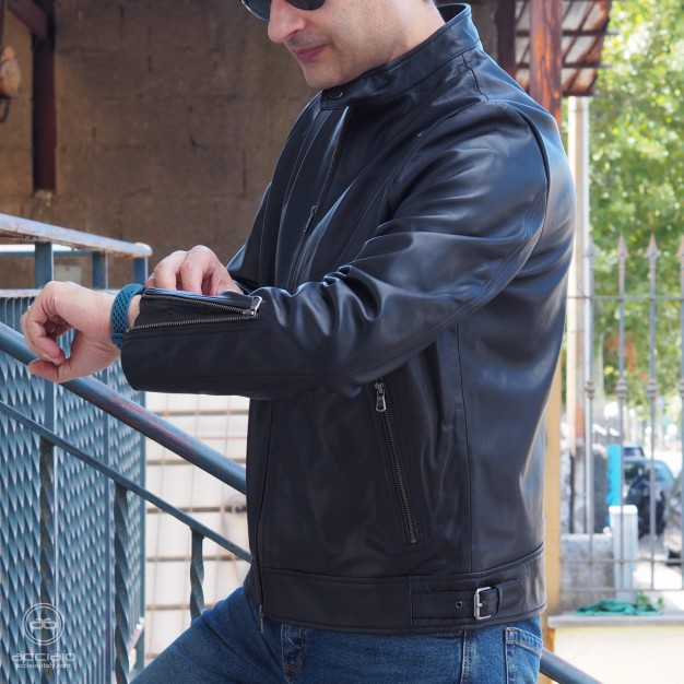 men’s leather biker jacket black