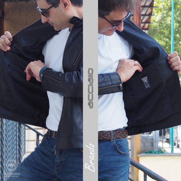 men’s leather biker jacket black