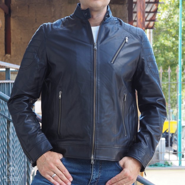 men’s leather biker jacket black