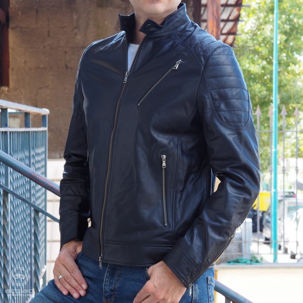 men’s leather biker jacket black