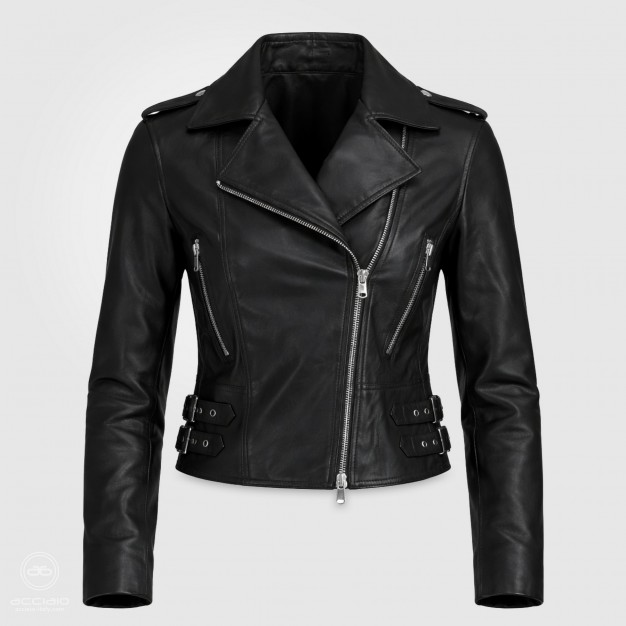 women’s biker leather jacket black