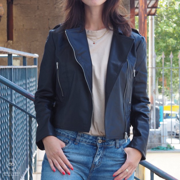 women’s biker leather jacket black