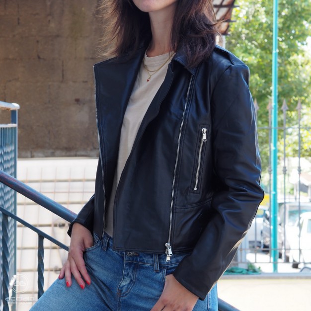 women’s biker leather jacket black