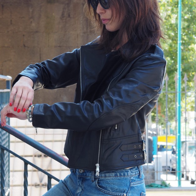 women’s biker leather jacket black