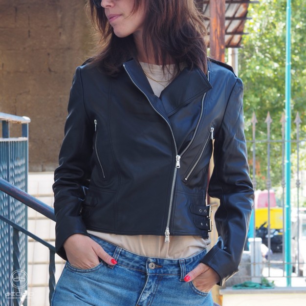 women’s biker leather jacket black