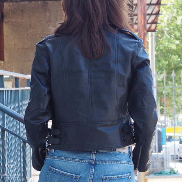women’s biker leather jacket black