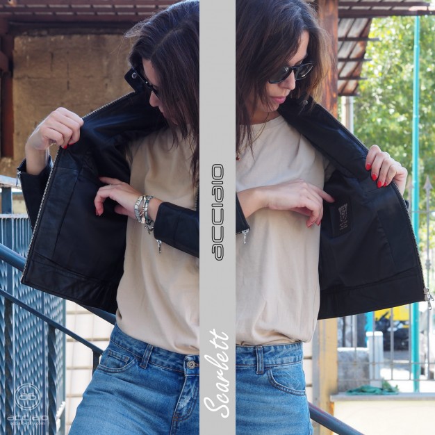 giubbotto in pelle donna biker Nero