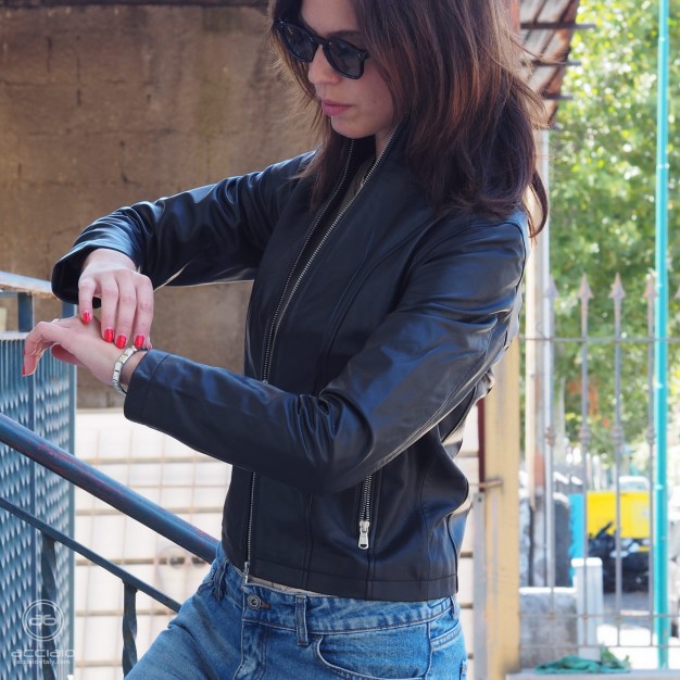 giubbotto in pelle donna moto nero