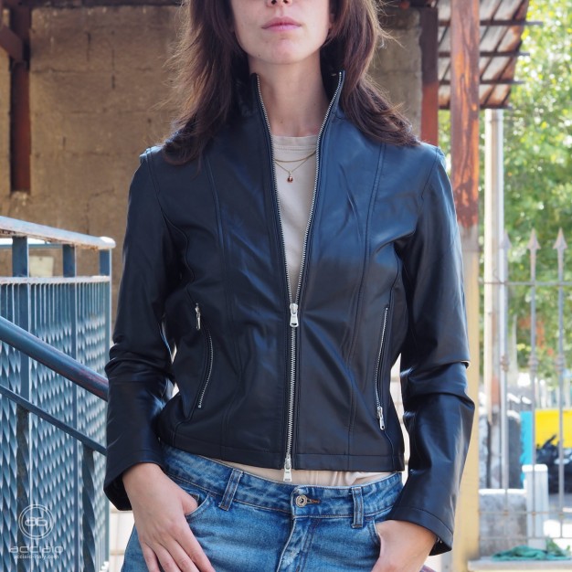 giubbotto in pelle donna moto nero