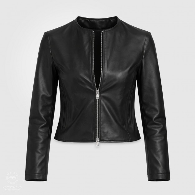 giubbotto in pelle donna cropped nero