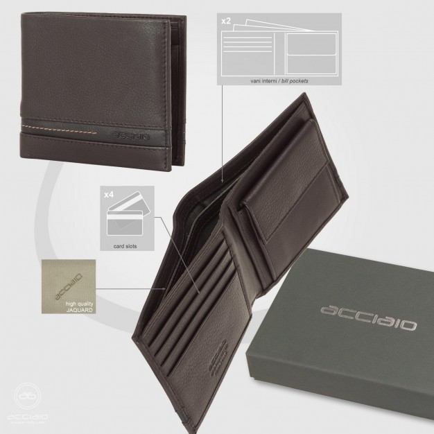 Men's small wallet in leather with coin pocket Brown/Moka Men's small wallet in leather with coin pocket Brown/Moka