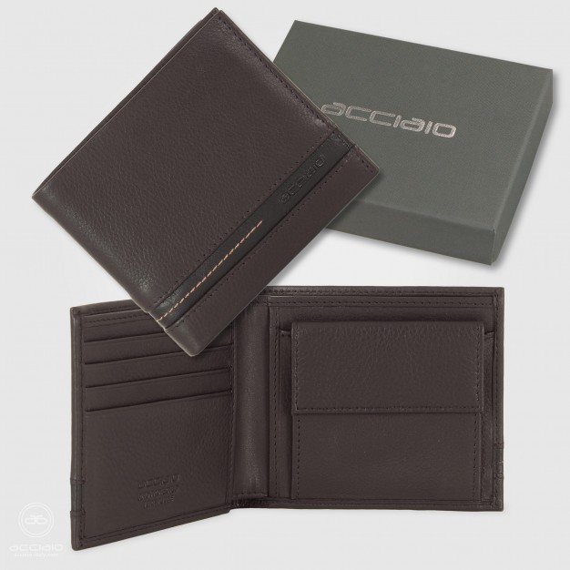 Men's small wallet in leather with coin pocket Brown/Moka Men's small wallet in leather with coin pocket Brown/Moka