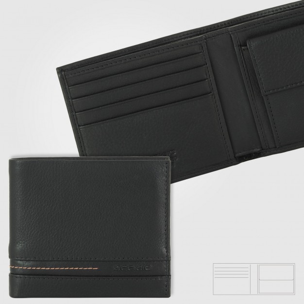 Men's small wallet in leather with coin pocket Black Men's small wallet in leather with coin pocket Black
