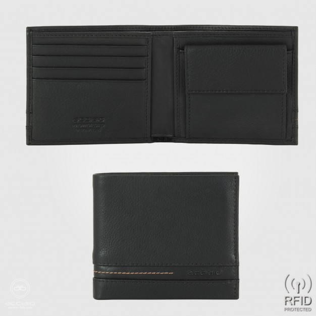 Men's small wallet in leather with coin pocket Black Men's small wallet in leather with coin pocket Black