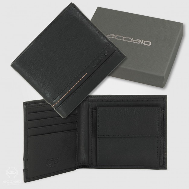Men's small wallet in leather with coin pocket Black Men's small wallet in leather with coin pocket Black