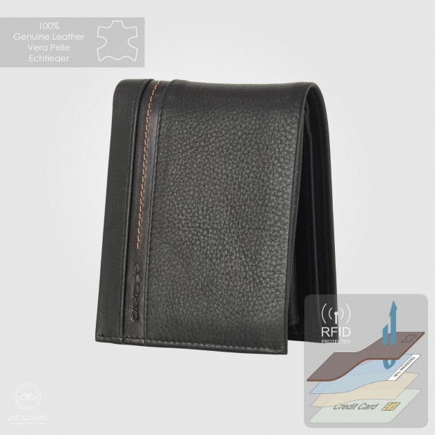 Portafoglio medio da uomo con portamonete e patta Nero Portafoglio medio da uomo con portamonete e patta Nero