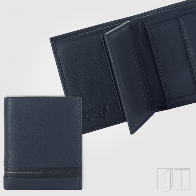 Portafoglio mini da uomo in pelle con portamonete e aletta Blu