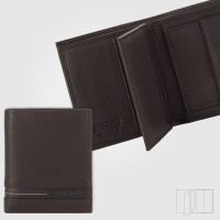 Portafoglio mini da uomo in pelle con portamonete e aletta Marrone