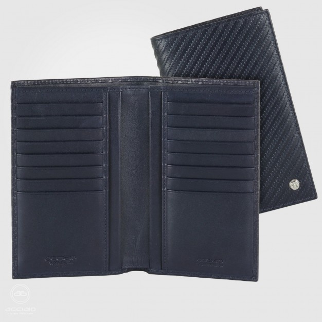 Portafoglio Verticale uomo in pelle Twist Blu, 16 carte credito