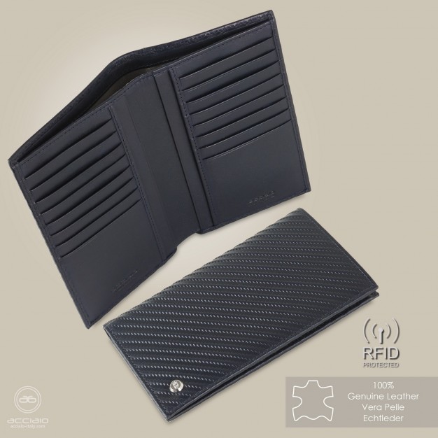 Portafoglio Verticale uomo in pelle Twist Blu, 16 carte credito