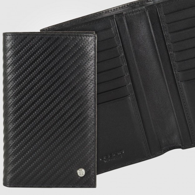 Portafoglio Verticale uomo in pelle Twist Nero, 16 carte credito