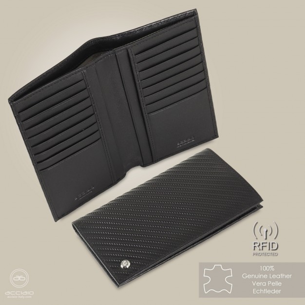 Portafoglio Verticale uomo in pelle Twist Nero, 16 carte credito