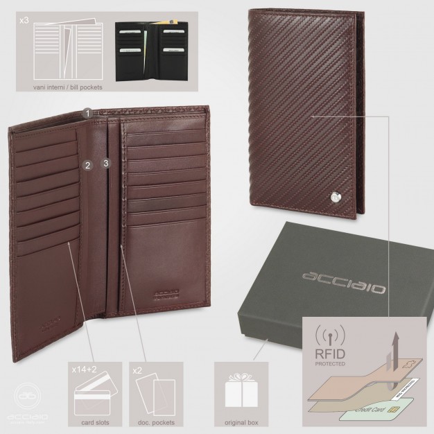 Portafoglio Verticale uomo in pelle Twist Bordeaux, 16 carte credito