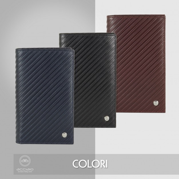 Portafoglio Verticale uomo in pelle Twist Blu, 16 carte credito