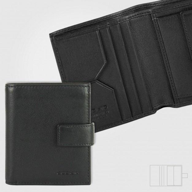 Portafoglio uomo mini in pelle con portamonete Nero Portafoglio uomo mini in pelle con portamonete Nero