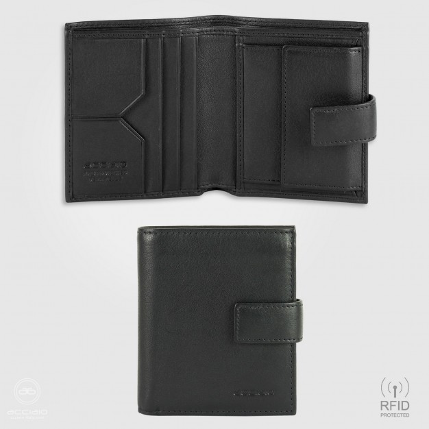 Portafoglio uomo mini in pelle con portamonete Nero Portafoglio uomo mini in pelle con portamonete Nero