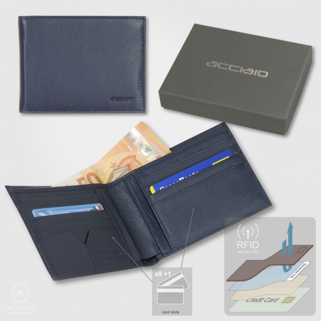 Wallet for Men classic in Soft leather with 8 credit card | Acciaio Wallet for Men classic in Soft leather with 8 credit card