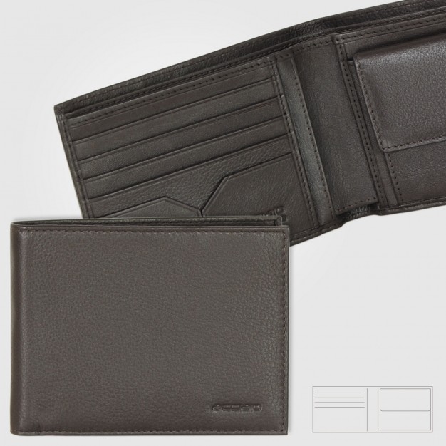 Portafoglio uomo classico portamonete in pelle Soft Moka | Acciaio Portafoglio uomo classico portamonete in pelle Soft Moka