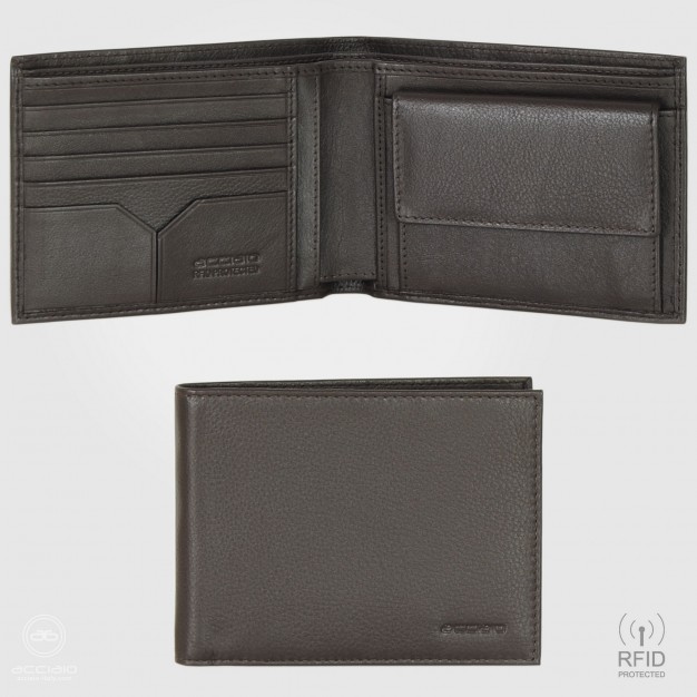 Portafoglio uomo classico portamonete in pelle Soft Moka | Acciaio Portafoglio uomo classico portamonete in pelle Soft Moka