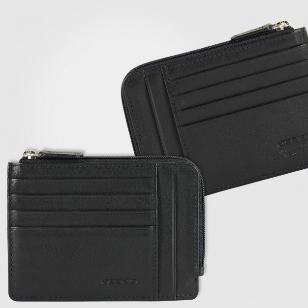 Porta carte di credito in pelle con zip Nero Porta carte di credito in pelle con zip Nero