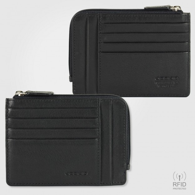 Porta carte di credito in pelle con zip Nero Porta carte di credito in pelle con zip Nero