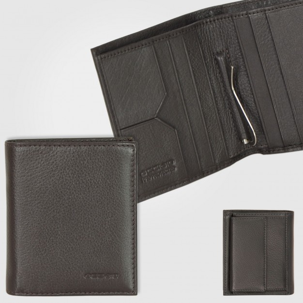 Men's Small Leather Wallet with Money Clip and Coin Pocket Brown/Moka| Acciaio Men's Small Leather Wallet with Money Clip and Coin Pocket Brown/Moka