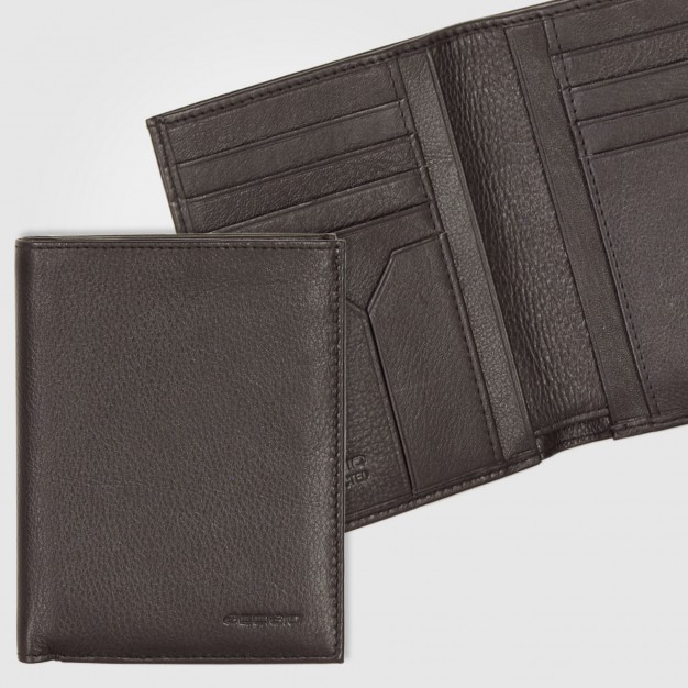 Portafoglio Uomo Verticale in Pelle Marrone/Moka con 9 carte di credito | Acciaio Portafoglio Uomo Verticale in Pelle Marrone/Moka con 9 carte di credito