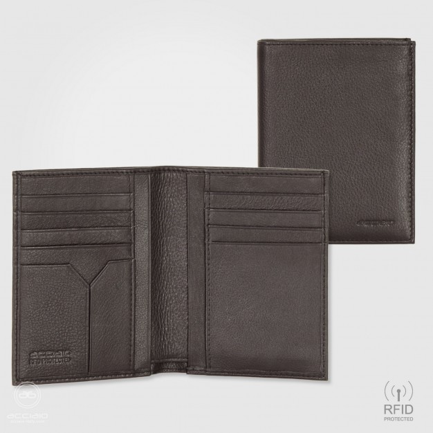 Portafoglio Uomo Verticale in Pelle Marrone/Moka con 9 carte di credito | Acciaio Portafoglio Uomo Verticale in Pelle Marrone/Moka con 9 carte di credito