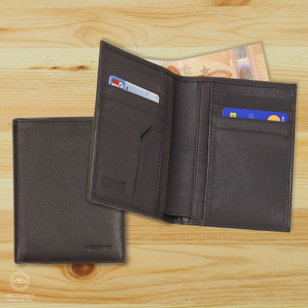 Portafoglio Uomo Verticale in Pelle Marrone/Moka con 9 carte di credito | Acciaio Portafoglio Uomo Verticale in Pelle Marrone/Moka con 9 carte di credito