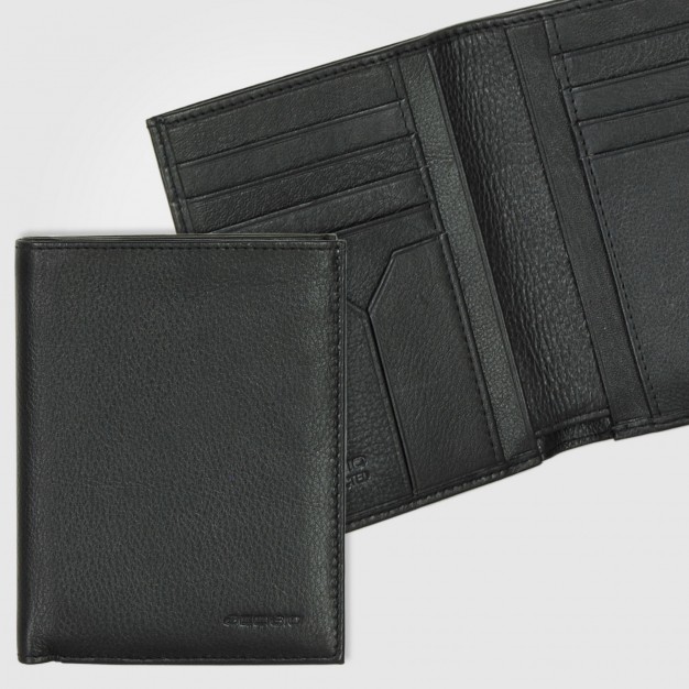 Portafoglio Uomo Verticale in Pelle Nero con 9 carte di credito