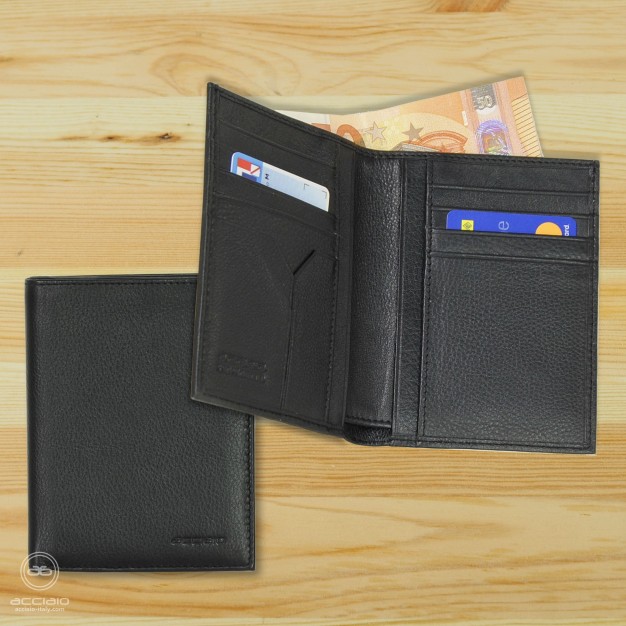 Portafoglio Uomo Verticale in Pelle Nero con 9 carte di credito