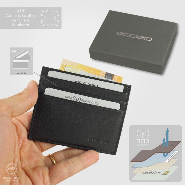 Credit card holder in Black leather with banknote pocket and Rfid Credit card holder in Black leather with banknote pocket and Rfid