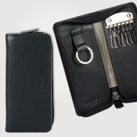 Leather Zip Key Case for Long Keys Black