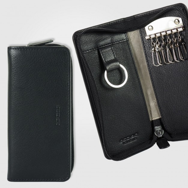 Leather Zip Key Case for Long Keys Black Leather Zip Key Case for Long Keys Black