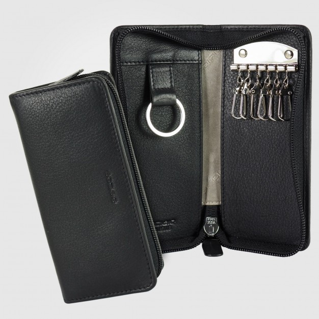 Leather Zip Key Case for Long Keys Black Leather Zip Key Case for Long Keys Black