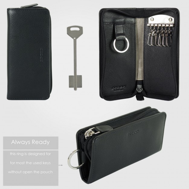 Leather Zip Key Case for Long Keys Black Leather Zip Key Case for Long Keys Black
