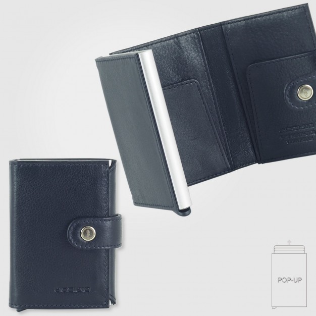 Portafoglio uomo Pop Up in pelle soft Blu con portacarte RFID | Acciaio Portafoglio uomo Pop Up in pelle soft Blu con portacarte RFID