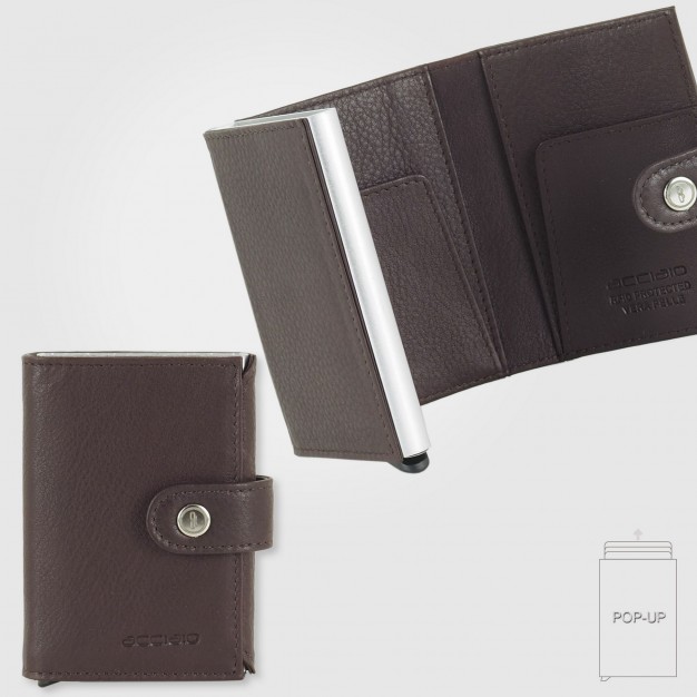 Portafoglio uomo Pop Up in pelle soft Marrone/Moka con portacarte RFID | Acciaio Portafoglio uomo Pop Up in pelle soft Marrone/Moka con portacarte RFID