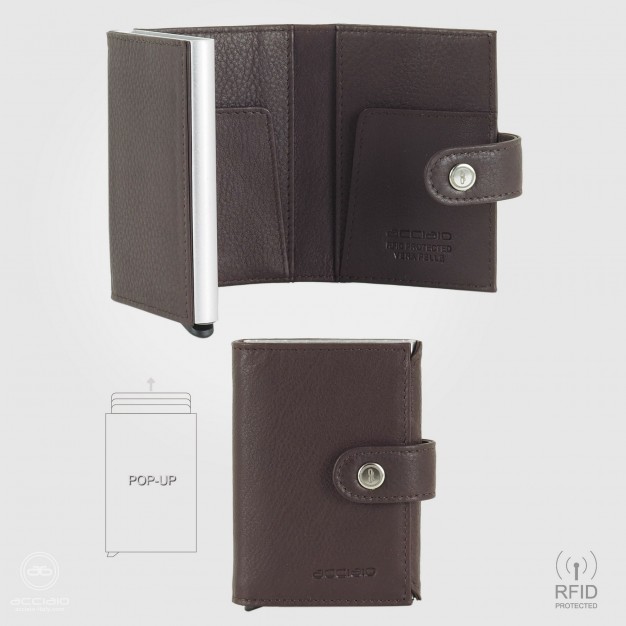 Portafoglio uomo Pop Up in pelle soft Marrone/Moka con portacarte RFID | Acciaio Portafoglio uomo Pop Up in pelle soft Marrone/Moka con portacarte RFID