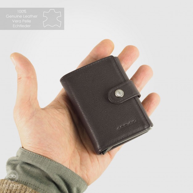 Portafoglio uomo Pop Up in pelle soft Marrone/Moka con portacarte RFID | Acciaio Portafoglio uomo Pop Up in pelle soft Marrone/Moka con portacarte RFID